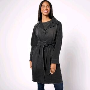 LOGO by Lori Goldstein Denim Belted Trench Coat Size 3X Closet Staple Classic
